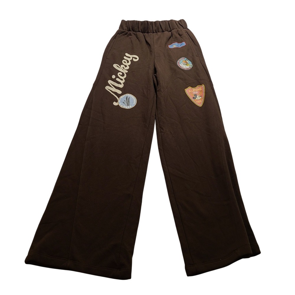 Disney Grayson Threads Mickey Mouse Women's Wide Leg Sweatpants Brown XS NWT